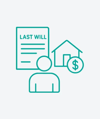 Icon representing a last will and testament, featuring a document with a pen and a seal.